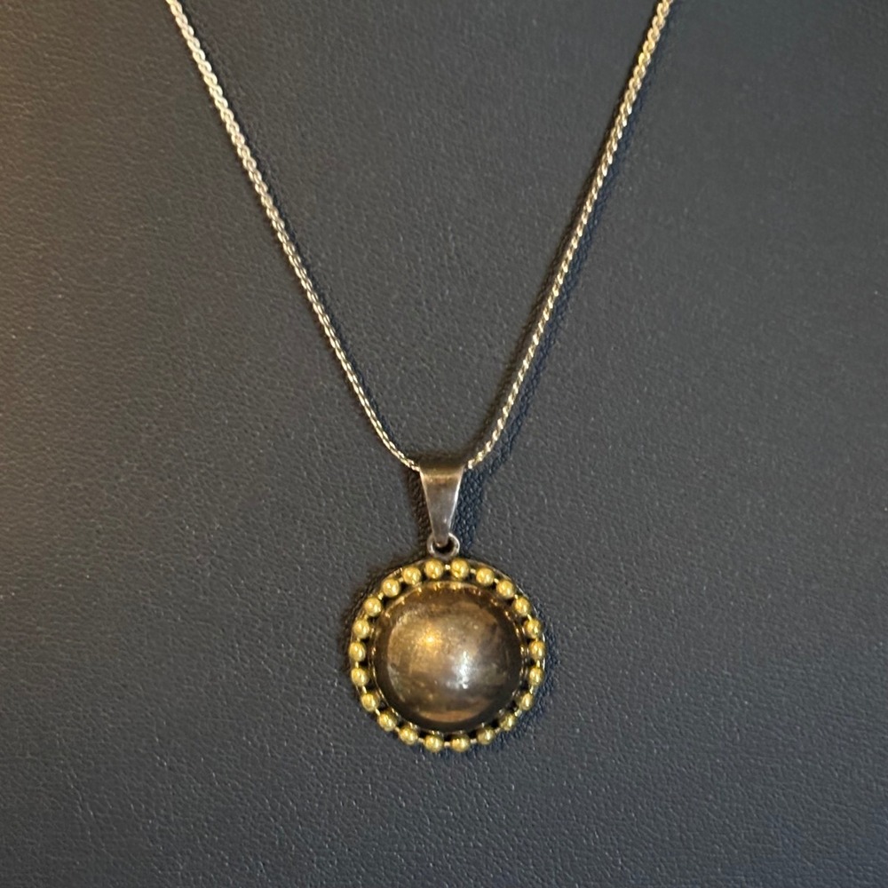 Vintage Mexico Sterling Silver Pendant Necklace Domed Beaded 18 In READ